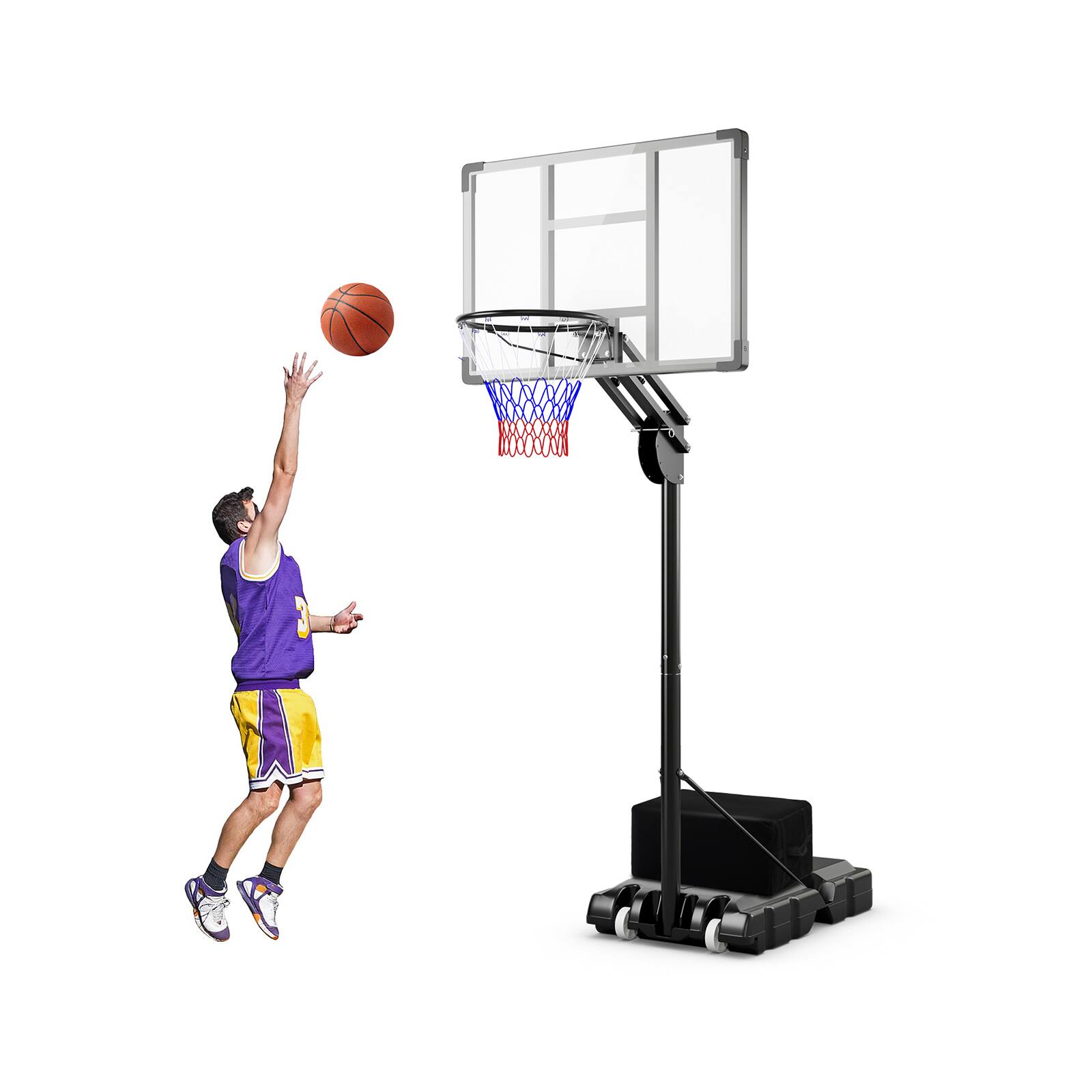 Alt View 8. Ecooso - Portable Basketball Hoop with 4.9–10 ft Adjustable Height and Shatterproof Backboard - Black.