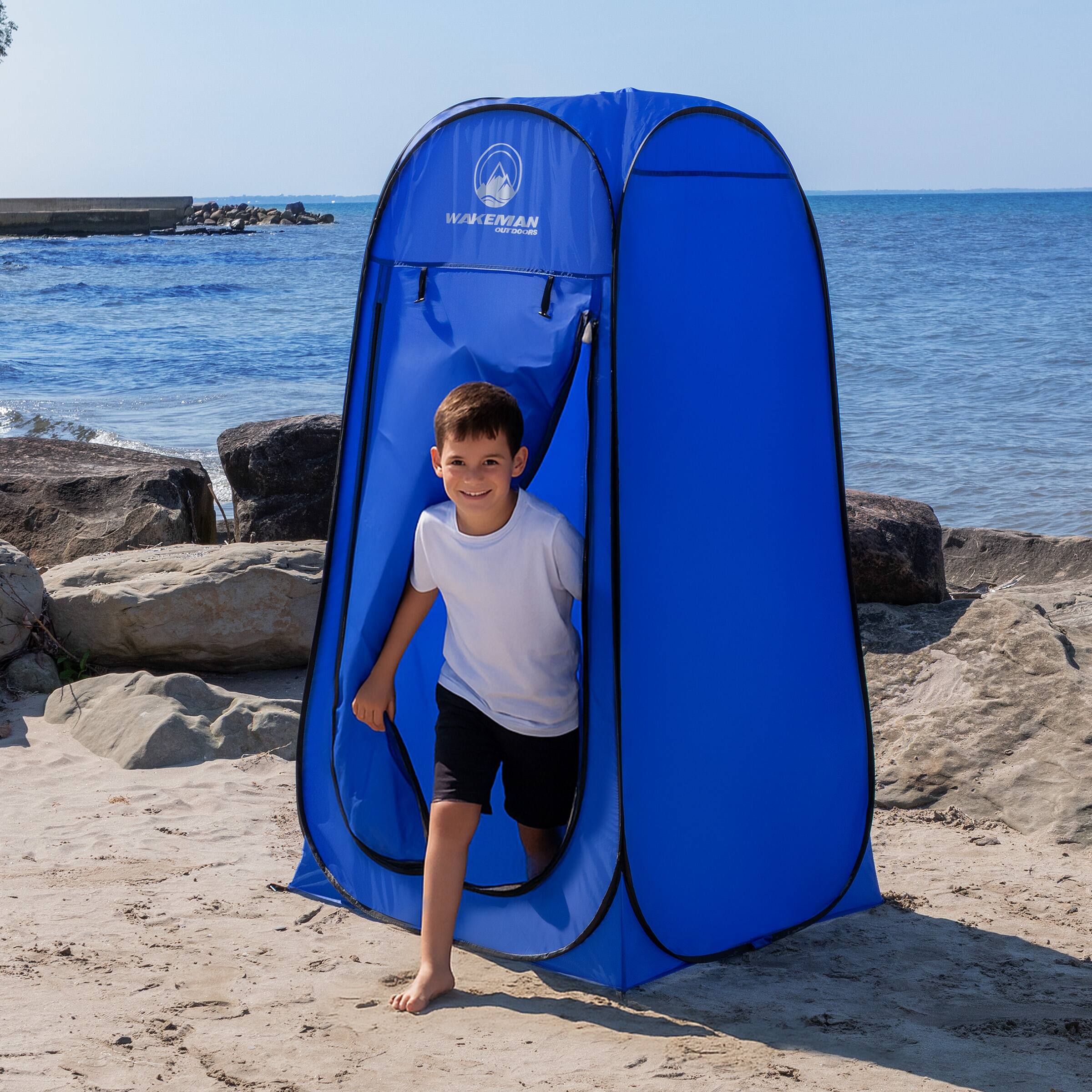 Alt View 9. Wakeman Outdoors - Kid Size Pop Up Changing Tent 3 x 3 x 5.2ft Mini Camping Shower Tent, Portable Toilet Stall or Dressing Room for Beach - Blue.