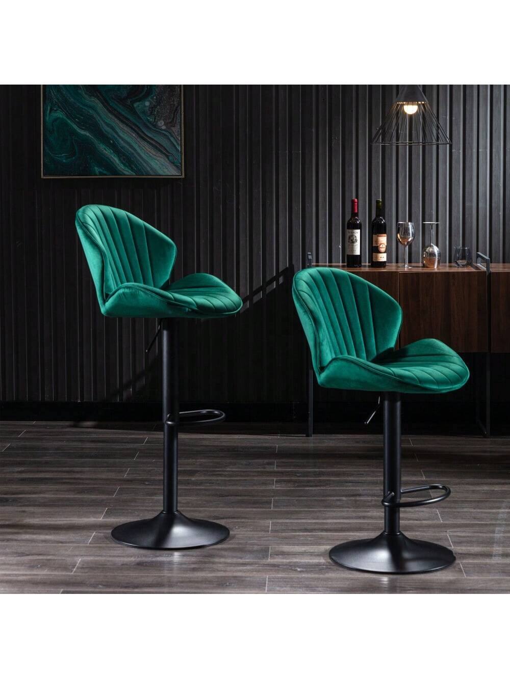 Left. Trinkets Crazed - Adjustable Swivel Gold Bar Stools Set Of 2, Counter Height With Backs, Velvet Island Chairs For Kitchen Home Decor - Green.