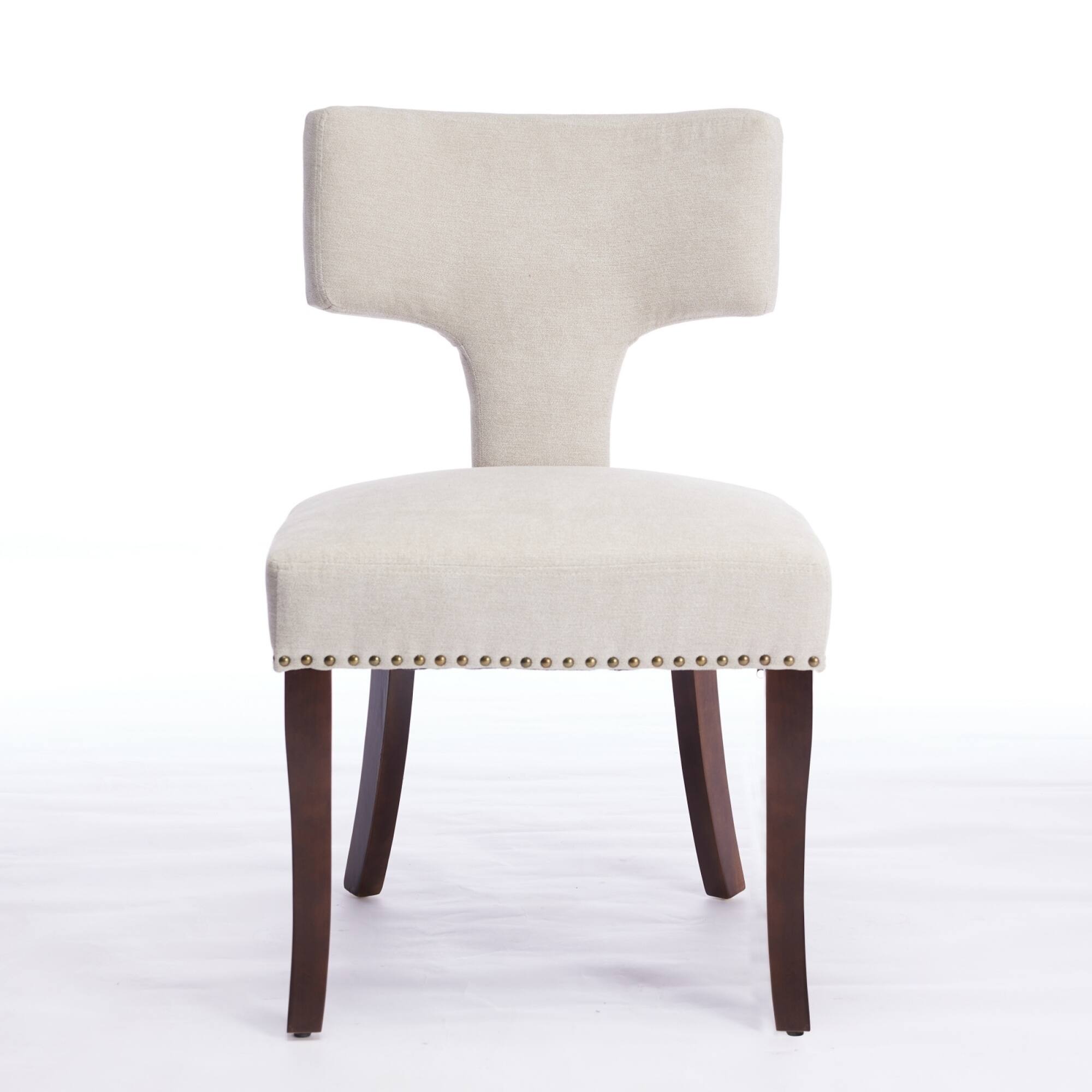 Angle. GOODSILO - Modern Dining Chairs Set of Two with Curved Backrest and Upholstered Fabric Seating - Beige.