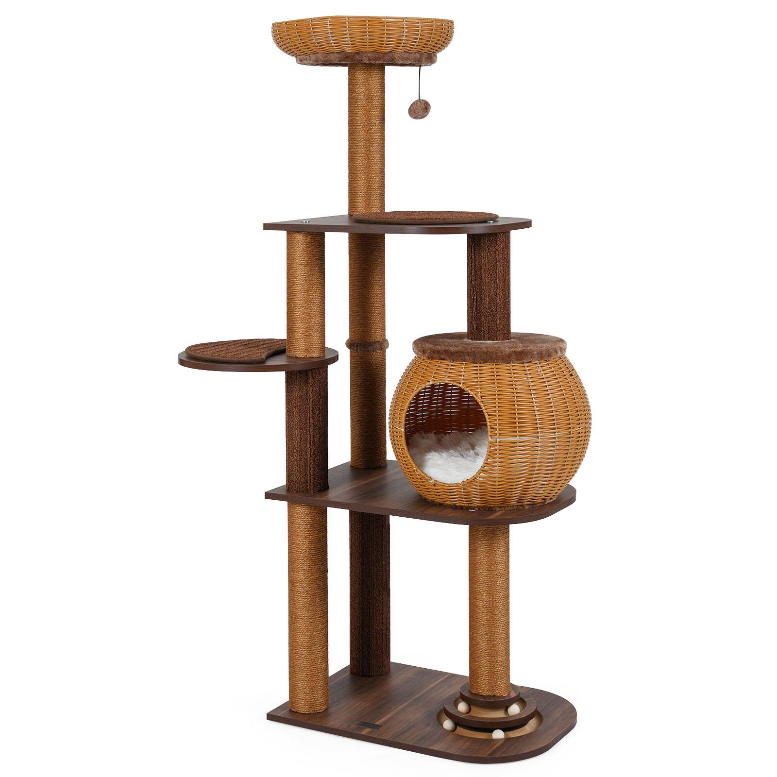 Alt View 9. Gymax - Gymax 59.5'' Cat Tree Multi-Level Cat Tower w/ PE Rattan Cat Condo & Top Perch.