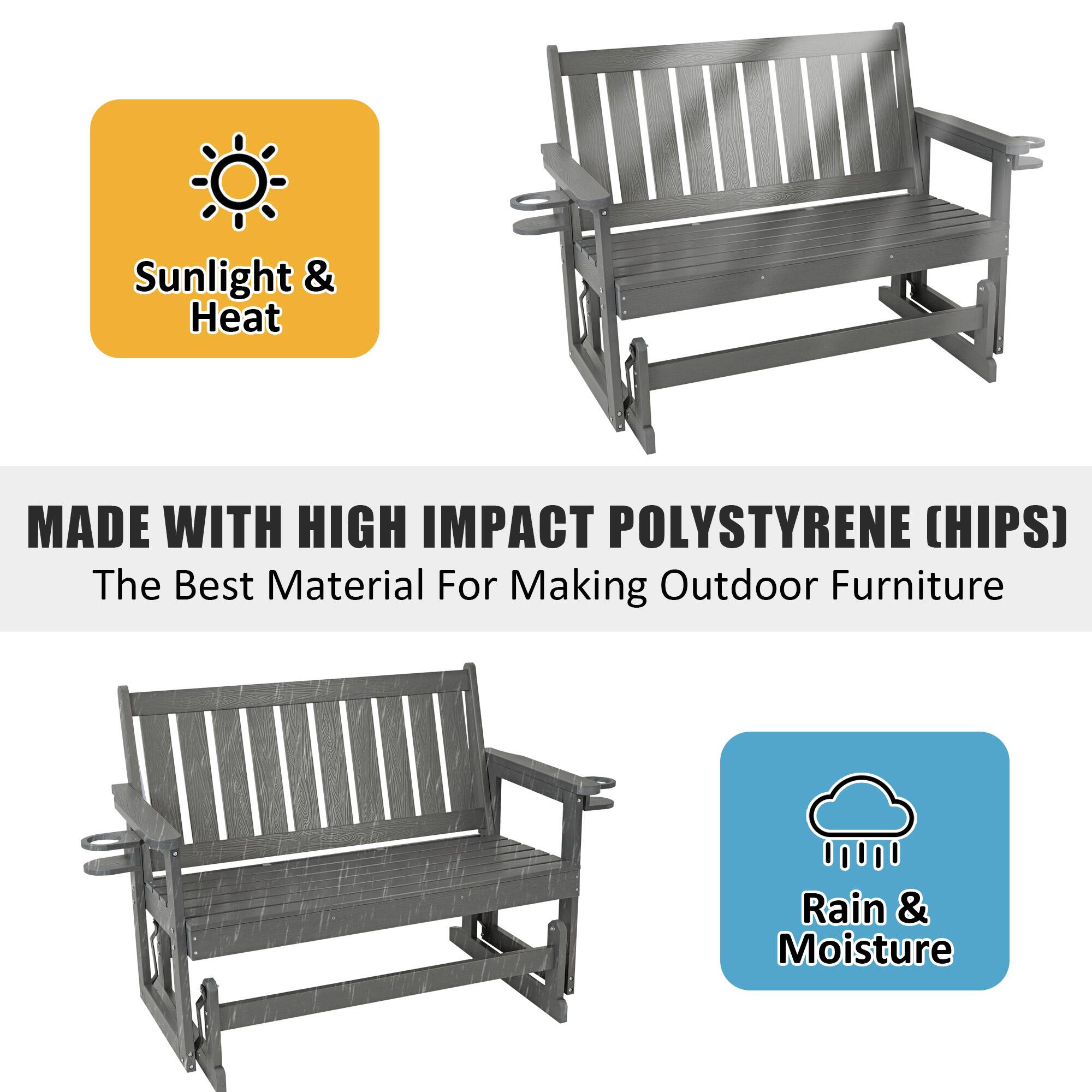 Sunlight & Heat

MADE WITH HIGH IMPACT POLYSTYRENE (HIPS)
The Best Material For Making Outdoor Furniture

Rain & Moisture
