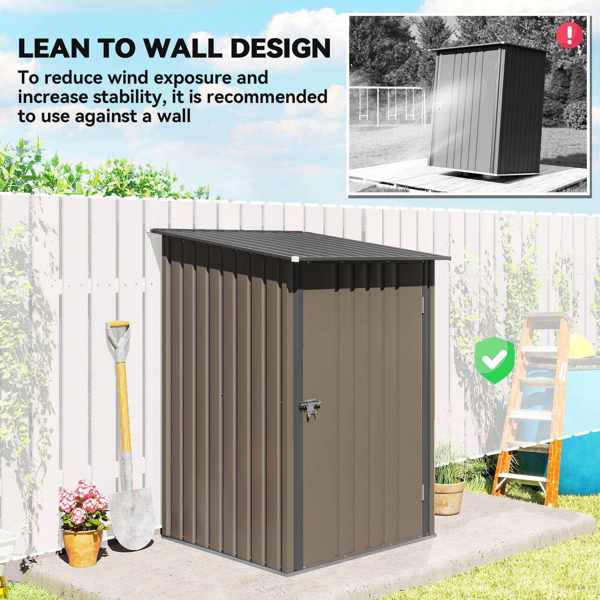 LEAN TO WALL DESIGN  
To reduce wind exposure and increase stability, it is recommended to use against a wall