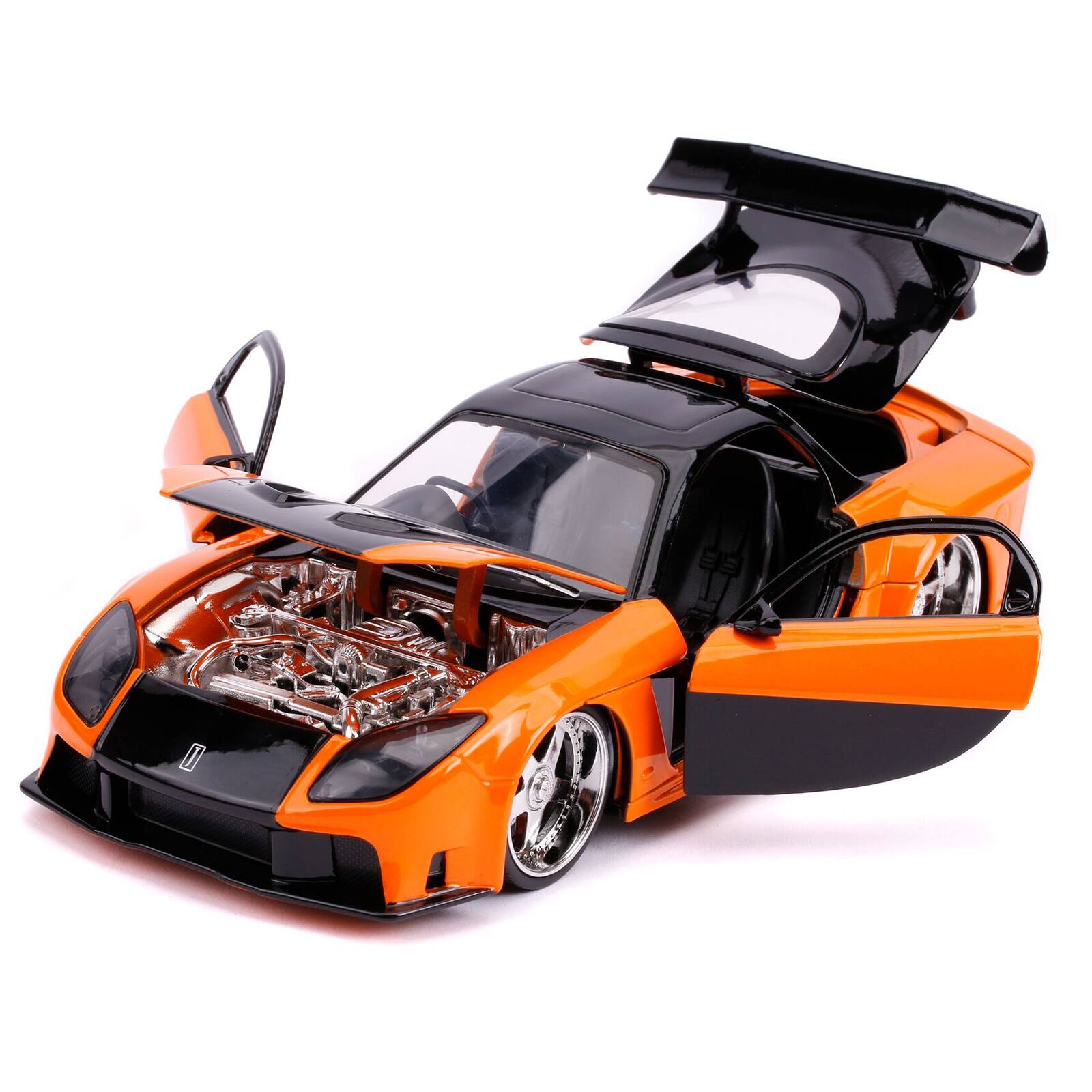 Alt View 1. Jada - Han's Mazda RX-7 RHD Orange and Black "25 Years of Fast & Furious" Series 1/24 Diecast Model Car by Jada.