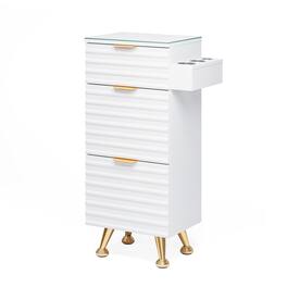 Winado - Barber Station Barber Station with Removable Glass Top & Hot Tool Holder & 3 Pull-out Drawers & Aluminium Alloy Handle - White & Gold