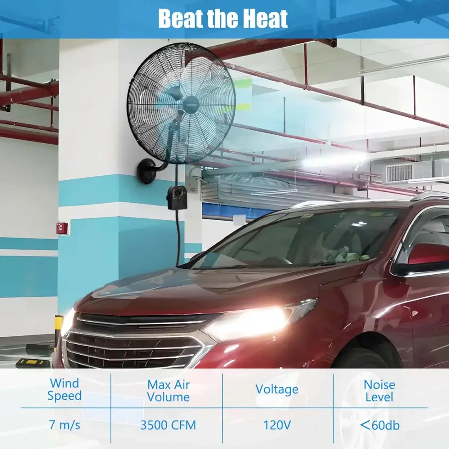 Beat the Heat Wind Speed Max Air Volume Voltage Noise Level 7 m/s 3500 CFM 120V 60 dB
