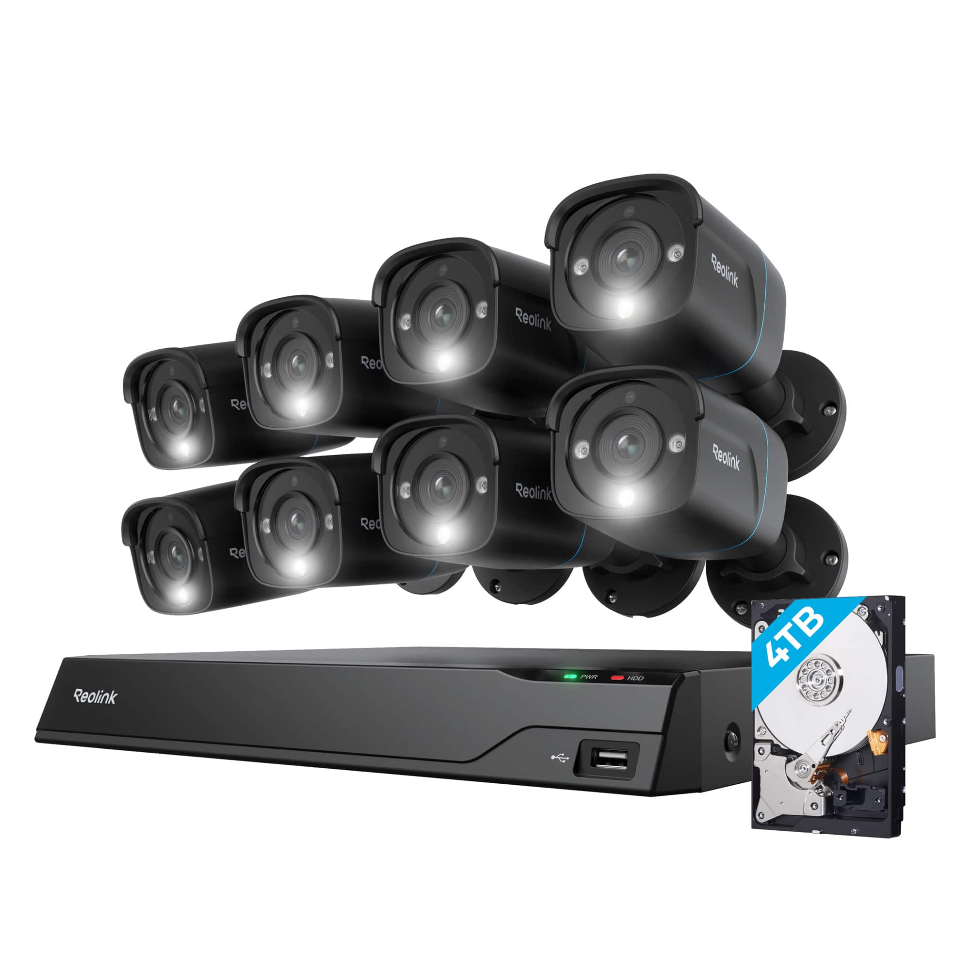 Reolink - Advantage 16-Channel, 8 - Bullet Camera Indoor/Outdoor 4K 8MP PoE 4TB NVR Security Surveillance System - Black - Front_Zoom