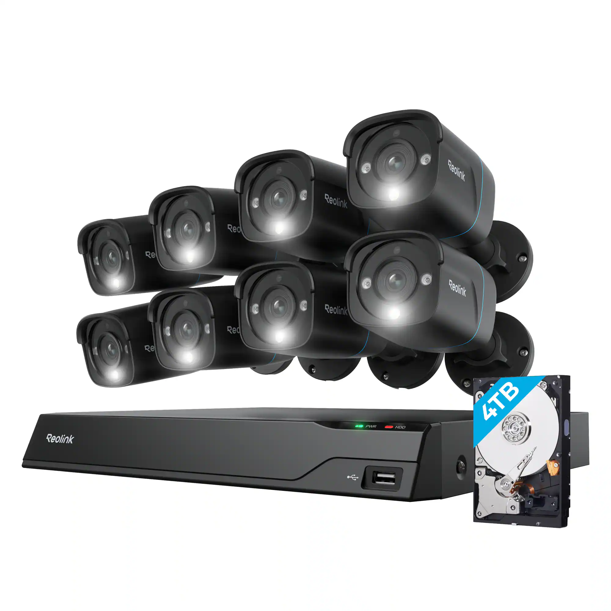 Reolink - Advantage 16-Channel, 8 - Bullet Camera Indoor/Outdoor 4K 8MP PoE 4TB NVR Security Surveillance System - Black