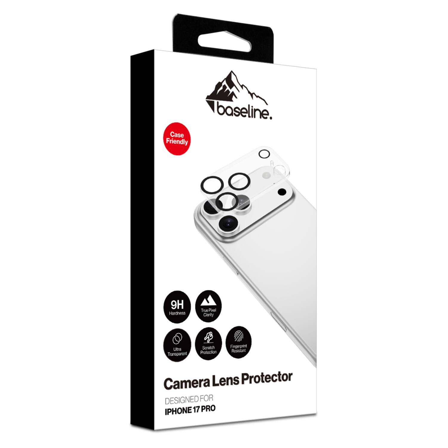Case Friendly baseline.  
9H Hardness  
True Pixel Clarity  
Ultra Transparent  
Scratch Protection  
Fingerprint Resistant  
Camera Lens Protector  
DESIGNED FOR IPHONE 17 PRO