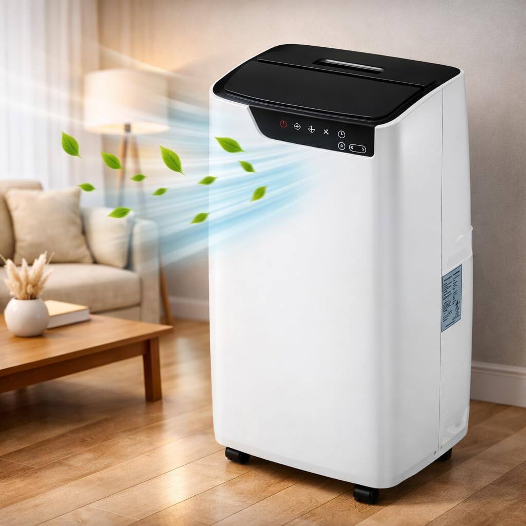 Front. Homhougo - 12,000 BTU Portable Air Conditioner, 3-in-1 Cooling, Dehumidifier, Fan, Quiet, Energy Efficient, Remote, Window Kit.