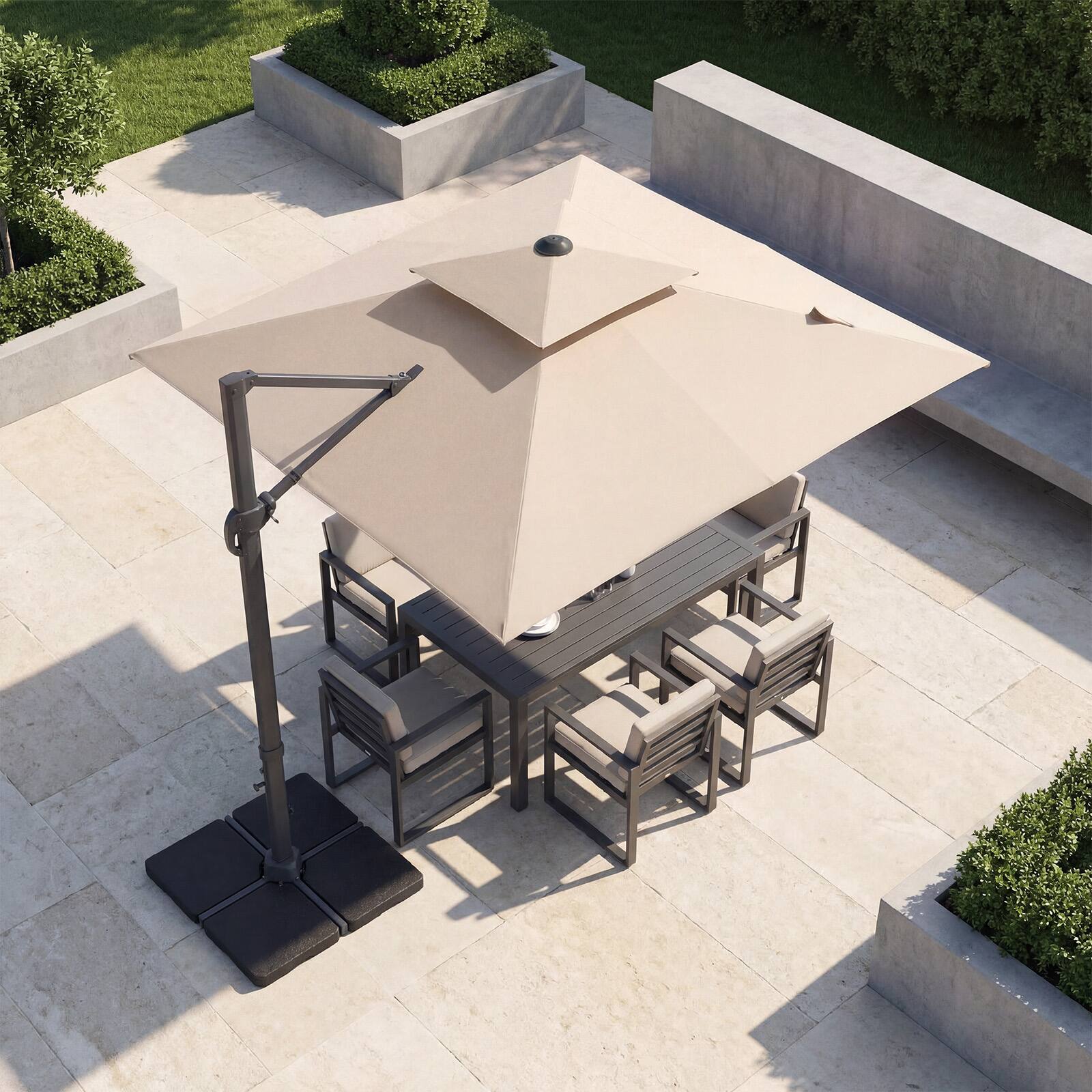 Alt View 1. Gymax - Gymax 10FT Patio Cantilever Umbrella w/360-Degree Rotation 8 Sturdy Ribs Air Vent for Pool Beige - Beige.