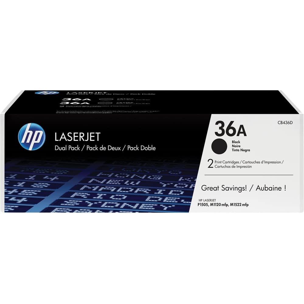 Front. HP - 36A 2-Pack Standard Capacity - Black Toner Cartridges - Black.