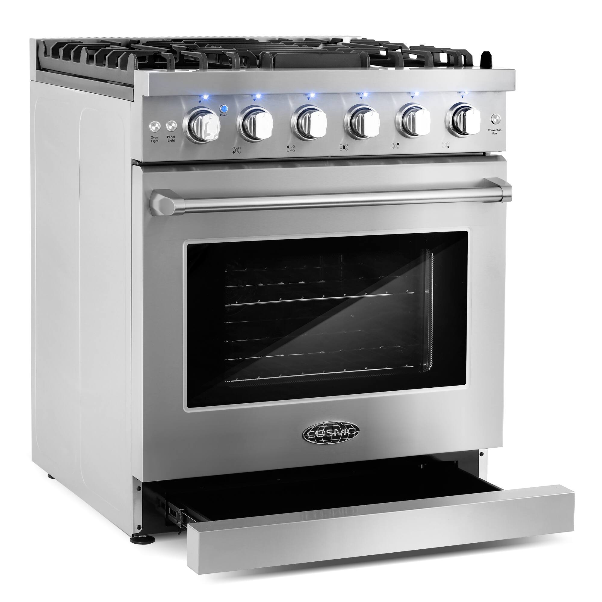 Alt View 1. COSMO - COS-EPGR304 30 in. Haven Collection 4.8 cu. ft. Gas Range with 5 Sealed Burners, Convection Oven, Knob LED Lights - Stainless Steel.