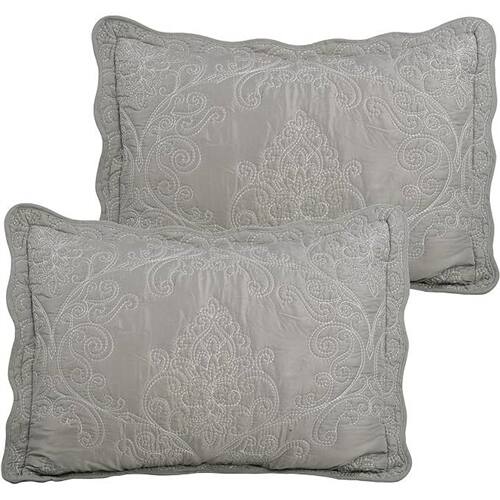 Back. Hivvago - Queen size Ash Grey Damask Embroidered 4 Piece Oversized Bedspread Set - Ash Grey.