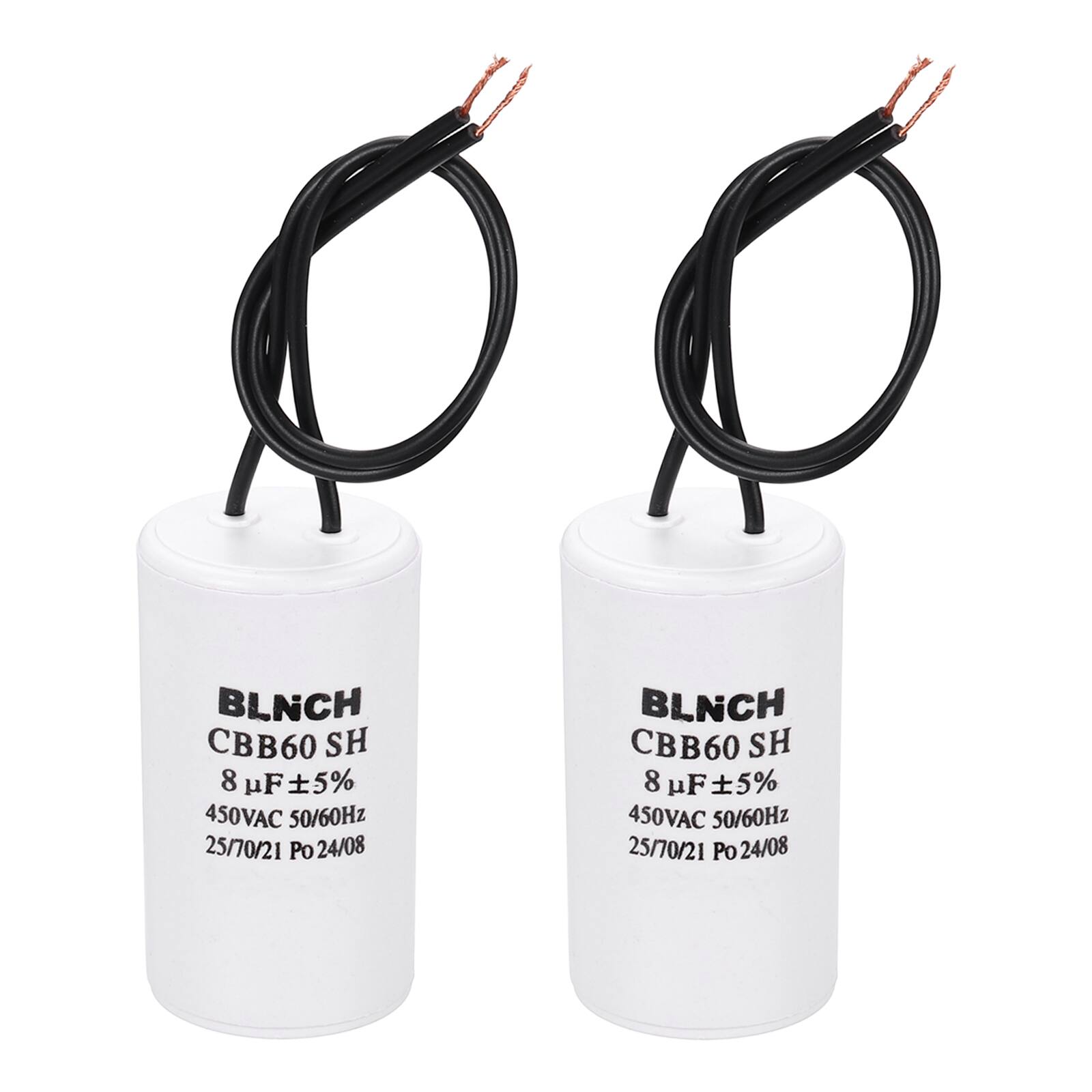 Unique Bargains - 2pcs 8uF CBB60 Running Capacitor, AC 450V 2 Wire for Air Compressor, Washing Machine, Refrigerator, Air Conditioner - White price history on PriceWatchPro