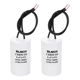 Unique Bargains - 2pcs 8uF CBB60 Running Capacitor, AC 450V 2 Wire for Air Compressor, Washing Machine, Refrigerator, Air Conditioner - White
