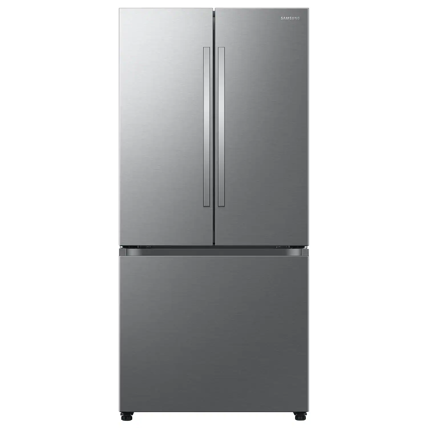 Front. Samsung - Bespoke AI 25 cu. ft. 3-Door French Door Refrigerator with Auto Ice Maker & All-Around Cooling - Stainless Steel.
