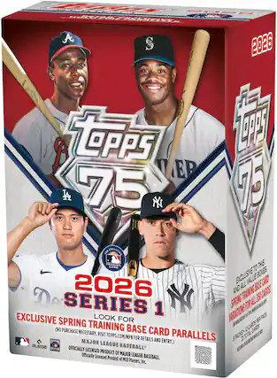 2026 SERIES 1
EXCLUSIVE SPRING TRAINING BASE CARD PARALLELS
LOOK FOR (NO PURCHASE NECESSARY. VISIT TOPPS.COM/NPN FOR DETAILS AND ENTRY.)
EXCLUSIVE TO THIS BOXES: ALL VALUE CARD 2026 AND SPRING TRAINING BASE CARDS!
VARIATIONS FOR ALL 350 CARDS!
6 PACKS, 12 CARDS PER PACK
72 TOTAL CARDS
OFFICIALLY LICENSED PRODUCT OF MAJOR LEAGUE BASEBALL.
Officially Licensed Product of MLB Players, Inc.