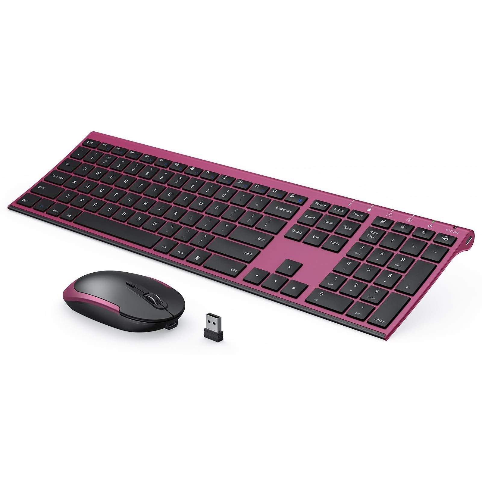 Cedar Assembly - Wireless And Mouse 2.4ghz Rechargeable Compact Quiet Full size Combo With Nano Usb Receiver For Windows - Wireless - Black and Wine Red