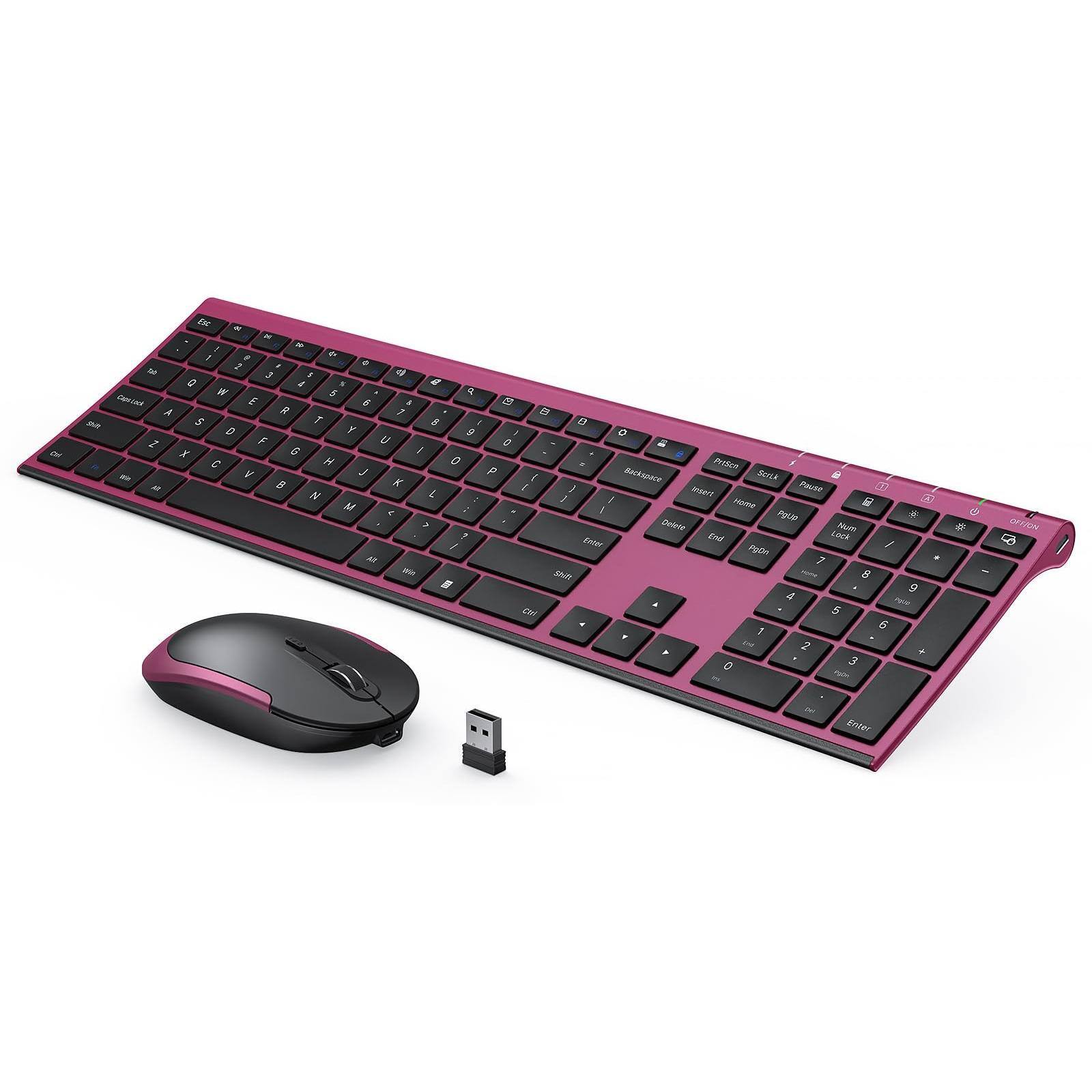 Cedar Assembly - Wireless And Mouse 2.4ghz Rechargeable Compact Quiet Full size Combo With Nano Usb Receiver For Windows - Wireless - Black and Wine Red