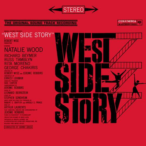 STEREO  
COLUMBIA  
THE ORIGINAL SOUND TRACK RECORDING  
MASTERWORKS  

"WEST SIDE STORY"  
A ROBERT WISE PRODUCTION  

STARRING  
NATALIE WOOD  
RICHARD BEYMER  
RUSSELL TAMBLYN  
GEORGE CHAKIRIS  
RITA MORENO  

DIRECTED BY  
ROBERT WISE AND JEROME ROBBINS  

SCREENPLAY BY  
ERNEST LEHMAN  

MUSIC BY  
LEONARD BERNSTEIN  

LYRICS BY  
STEPHEN SONDHEIM  

CHOREOGRAPHED BY  
JEROME ROBBINS  

PRODUCED BY  
ROBERT E. CRIFITH AND HAROLD S. PRINCE  

BOOK BY  
ARTHUR LAURENTS  

BASED UPON THE STAGE PRODUCTION  
DIRECTED AND CHOREOGRAPHED BY  
JEROME ROBBINS  

CONDUCTED BY  
JOHNNY GREEN  

PRESENTED BY  
COLUMBIA PICTURES INC.  
IN ASSOCIATION WITH  
SVEN ARTE PRODUCTIONS  
RELEASED BY  
UNITED ARTISTS