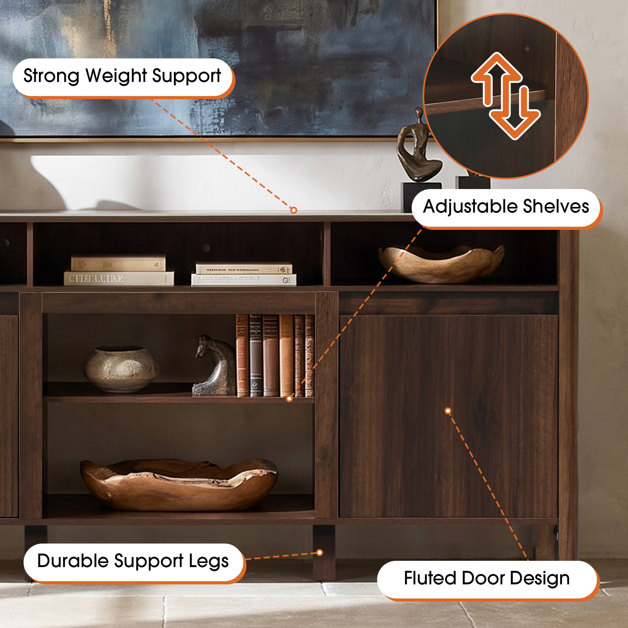 Strong Weight Support  
Adjustable Shelves  
80% CFISELEINE  

CINADORM WARGES  
6 GI  
Leare  
KT  

Durable Support Legs  
Fluted Door Design