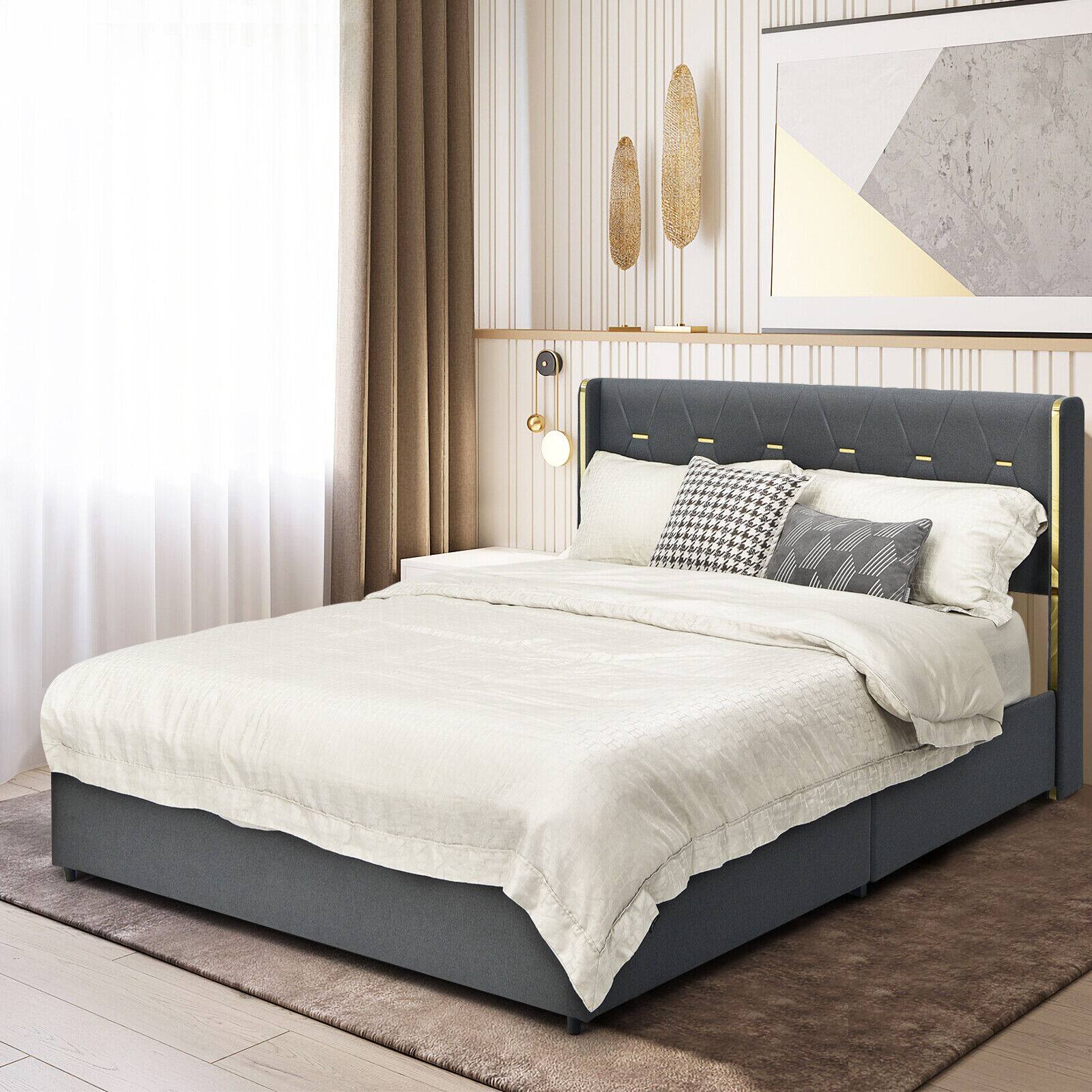 Alt View 7. Ecooso - Full Size Upholstered Bed Frame with 4 Storage Drawers - Gray.