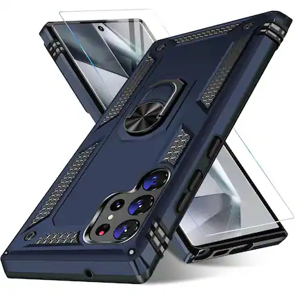 Front. Kitcheniva - Shockproof Phone Case With Tempered Glass For Samsung Galaxy S24 Plus Blue - Blue.