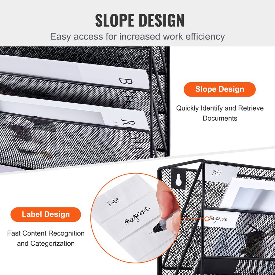 VEVOR File Wall Rack, One Piece 6 Pockets Mesh Wall File Holder, Wall ...