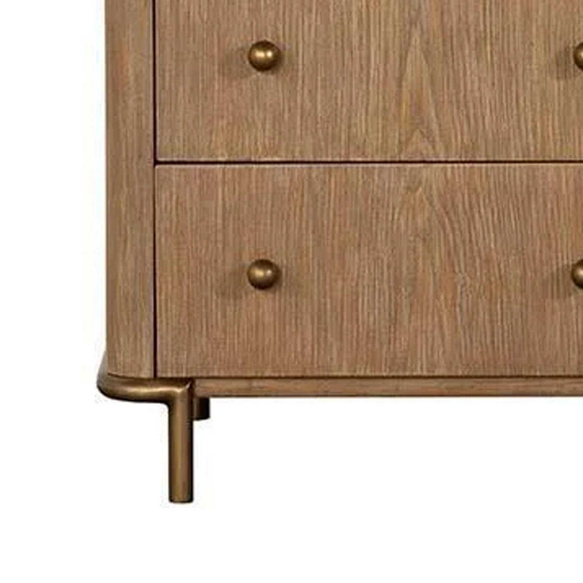 Back. Manhattan Lane - Hiz 29 Inch 3 Drawer Nightstand with Dual USB Ports, Brass Legs - Brown, Brass.