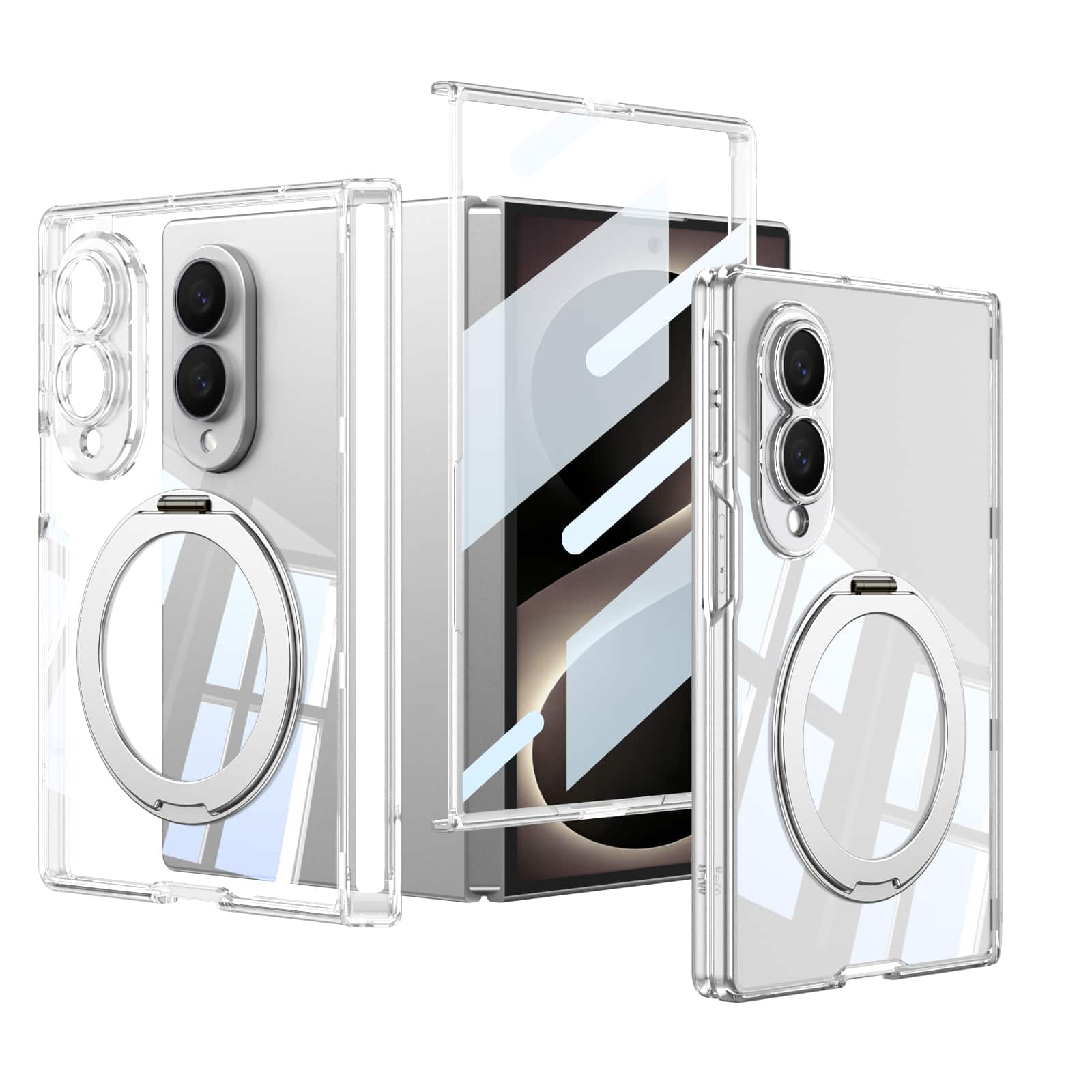 Dteck - for Samsung Galaxy Z Fold8 Magnetic Case,Bulit in Screen Protector,Shockproof Hinge Protection Cover with Stand - Clear