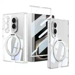 Dteck - for Samsung Galaxy Z Fold8 Magnetic Case,Bulit in Screen Protector,Shockproof Hinge Protection Cover with Stand - Clear