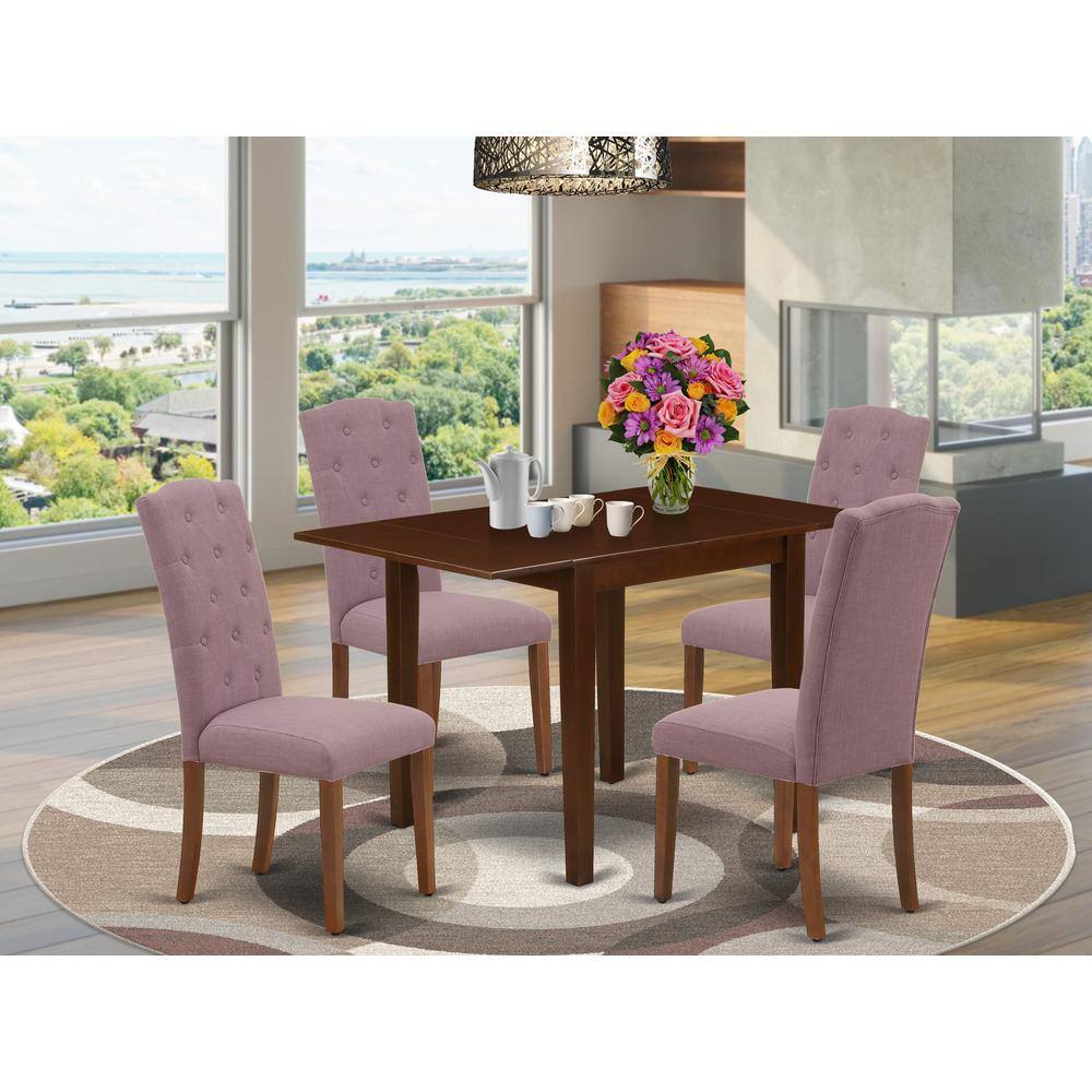Alt View 4. East West Furniture - 1NDCE5-MAH-10 Dining Set 5 Pc - 4 Kitchen Chairs and a Wooden Table - Mahogany Finish Solid wood - Dahlia Color Linen - Mahogany.