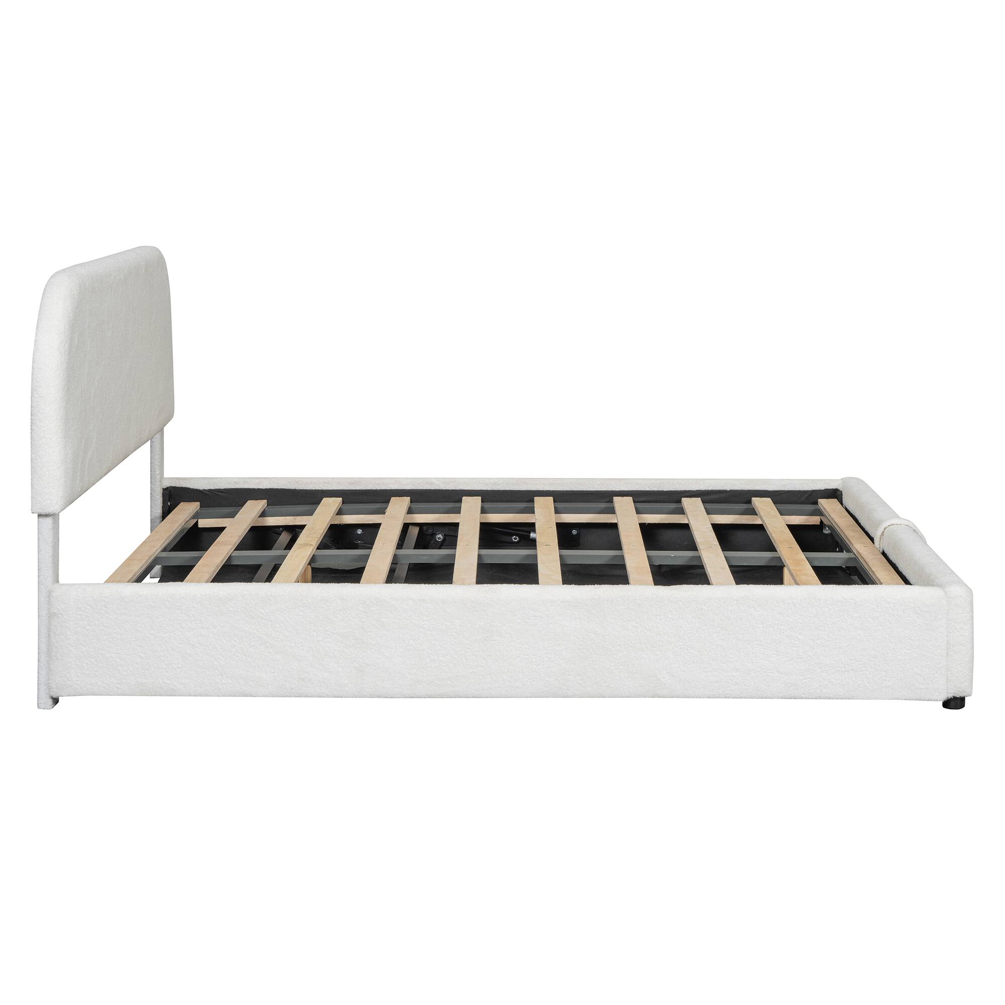 Alt View 9. Tiramisubest - Teddy Fleece Queen  Size Upholstered Platform Bed with Hydraulic Storage System, White - White.