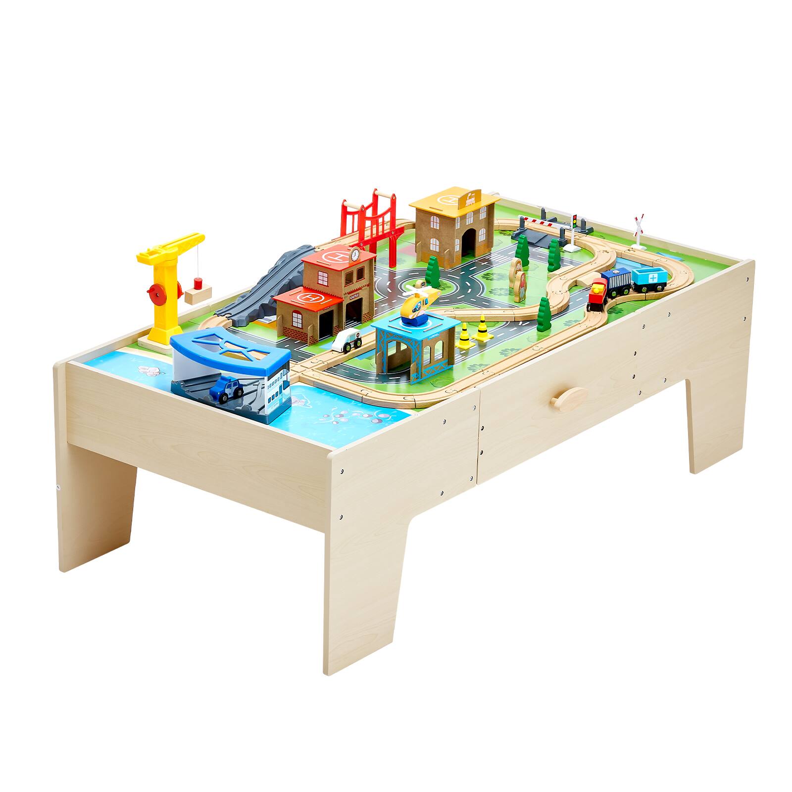 Alt View 5. VEVOR - Train Table, 62 Multicolor Pieces Wooden Kids Activity Table with Large Storage Drawer, 3-in-1 Wooden Train Set - Wood.