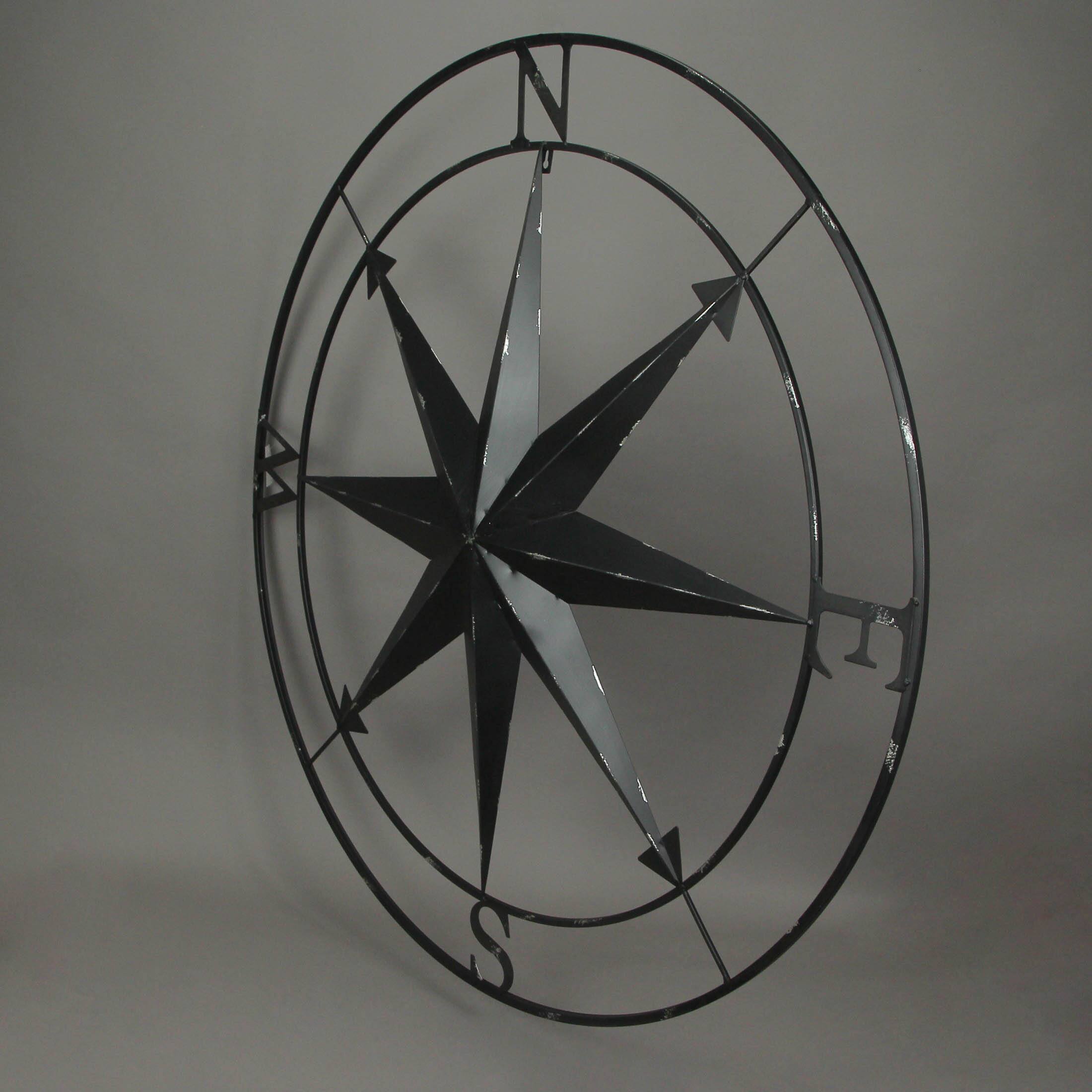 Alt View 1. Zeckos - Black Indoor Outdoor Metal Compass Rose Hanging Wall Decor 39.5 Inch Diameter - Black.