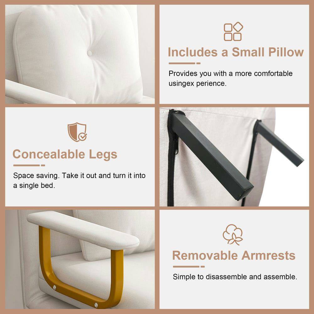 - Includes a Small Pillow  
  Provides you with a more comfortable using experience.

- Concealable Legs  
  Space saving. Take it out and turn it into a single bed.

- Removable Armrests  
  Simple to disassemble and assemble.