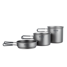 Explorer Bear - Titanium 3-Piece Camping Cookware Set - Ultralight Pot & Pan Kit 1200ml/800ml/400ml for Backpacking - Silver