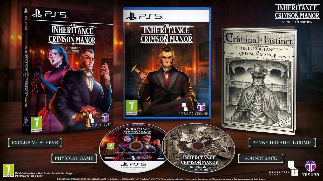 **The Inheritance of Crimson Manor - Victorian Edition**

**PS5**

**7**  
PEGI 7  
Suitable for ages 7 and older

**MediaCity Games**  
**Tesura Games**

**Exclusive Sleeve**

**Physical Game**

**Penny Dreadful Comic**

**Soundtrack**

**Not definitive artwork. Final Product is subject to change.**

**Objects are not 1:1 in scale.**

**PlayStation**, **PS5**, **PS4** are registered trademarks of Sony Interactive Entertainment Inc.

**All Rights Reserved**

**Tesura Games**

**www.pegi.info**

**www.peg.info**

**www.pegi.info**

**www.pegi.info**

**www.pegi.info**

**www.pegi.info**

**www.pegi.info**

**www.pegi.info**

**www.pegi.info**

**www.pegi.info**

**www.pegi.info**

**www.pegi.info**

**www.pegi.info**

**www.pegi.info**

**www.pegi.info**

**www.pegi.info**

**www.pegi.info**

**www.pegi.info**

**www.pegi.info**

**www.pegi.info**

**www.pegi.info**

**www.pegi.info**

**www.pegi.info