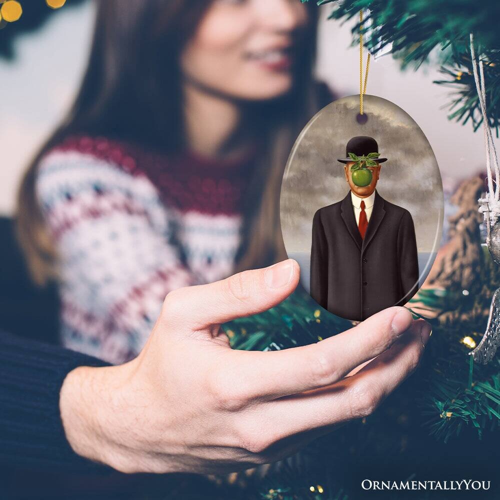 Alt View 1. OrnamentallyYou - Ren Magritte The Son of Man Ornament Vintage Surrealism Painting Christmas Decor - Multi-colored.