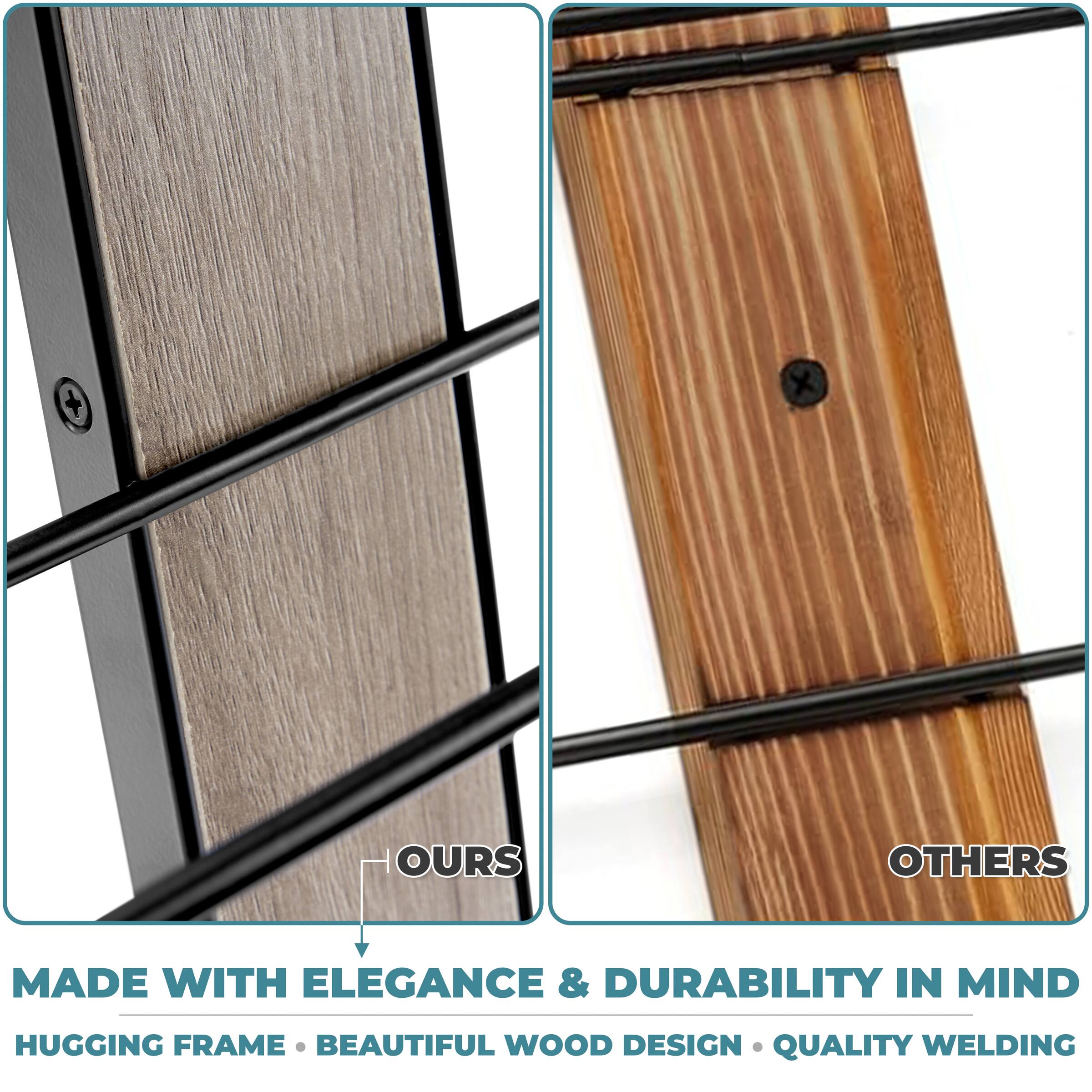 MADE WITH ELEGANCE & DURABILITY IN MIND  
HUGGING FRAME • BEAUTIFUL WOOD DESIGN • QUALITY WELDING  

OURS  
OTHERS