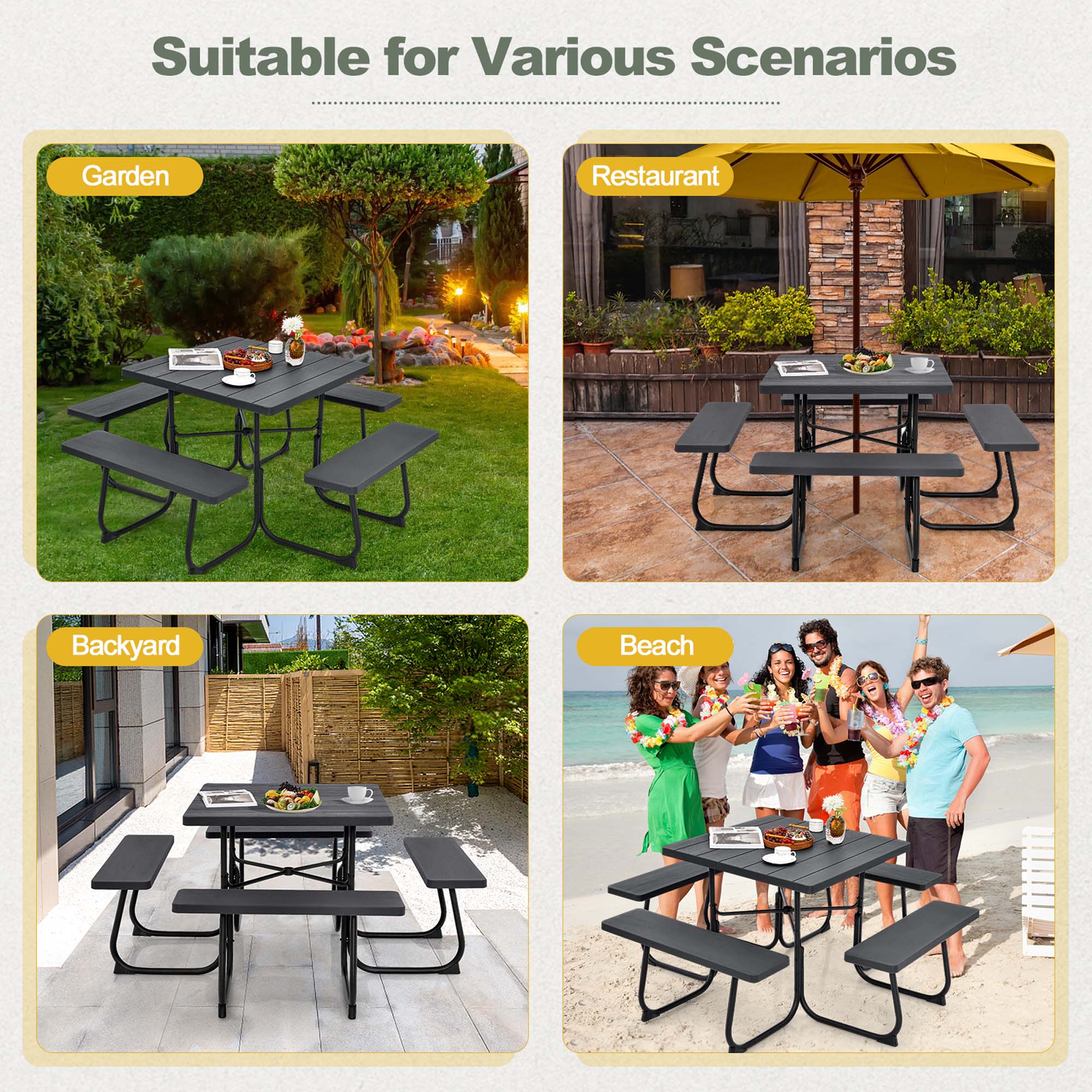 Suitable for Various Scenarios
Garden
Restaurant
Backyard
Beach