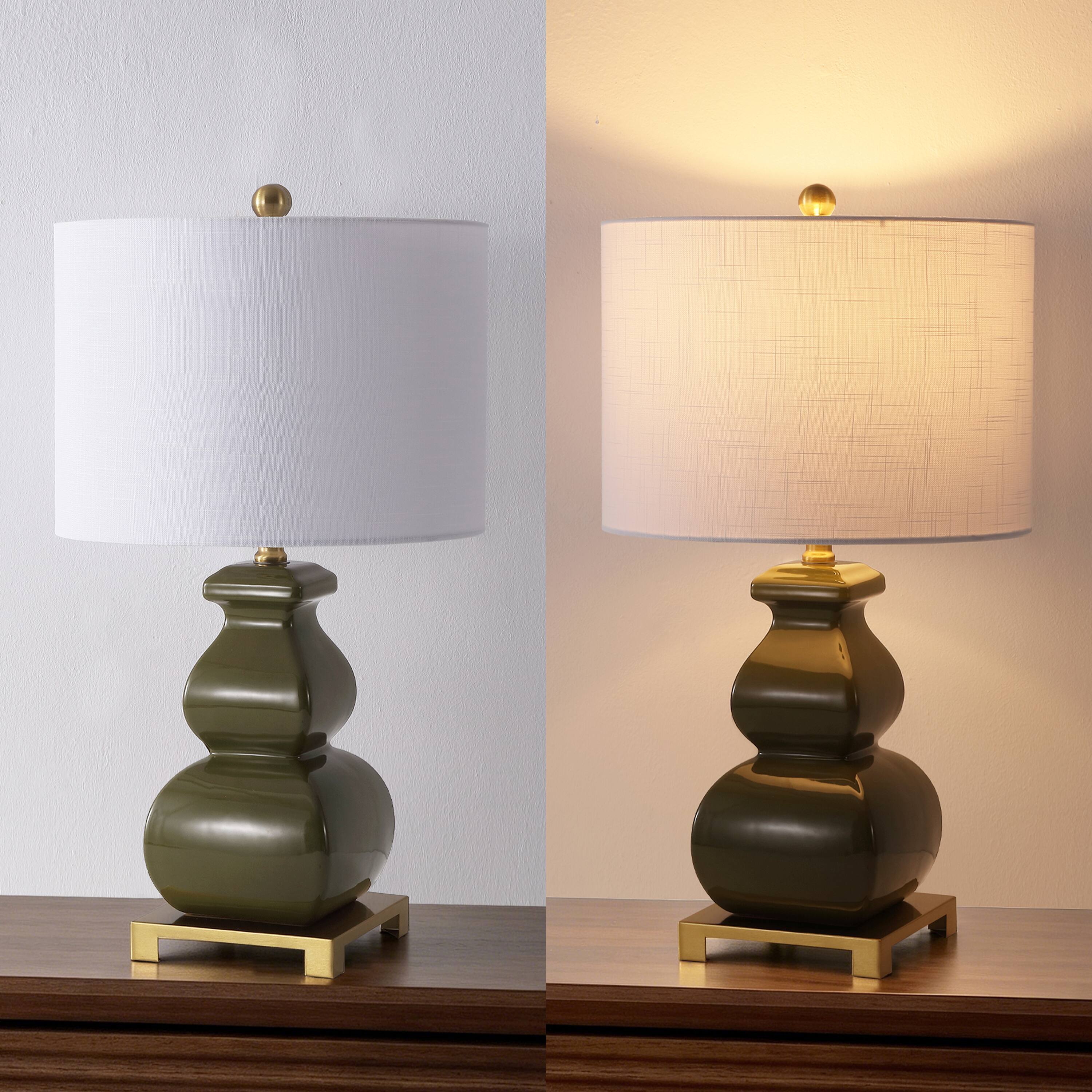 Alt View 5. Jonathan Y - Vienna 25.5" Transitional Ceramic Gourd Table Lamp, Classic Green with Brass Gold Base for Living Room - Green.