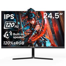 CRUA - 24.5"120Hz Gaming Monitor, IPS FHD(1920x1080P) Computer monitor , FreeSync, 120% sRGB, Built-in Speakers,support Wall Mo
