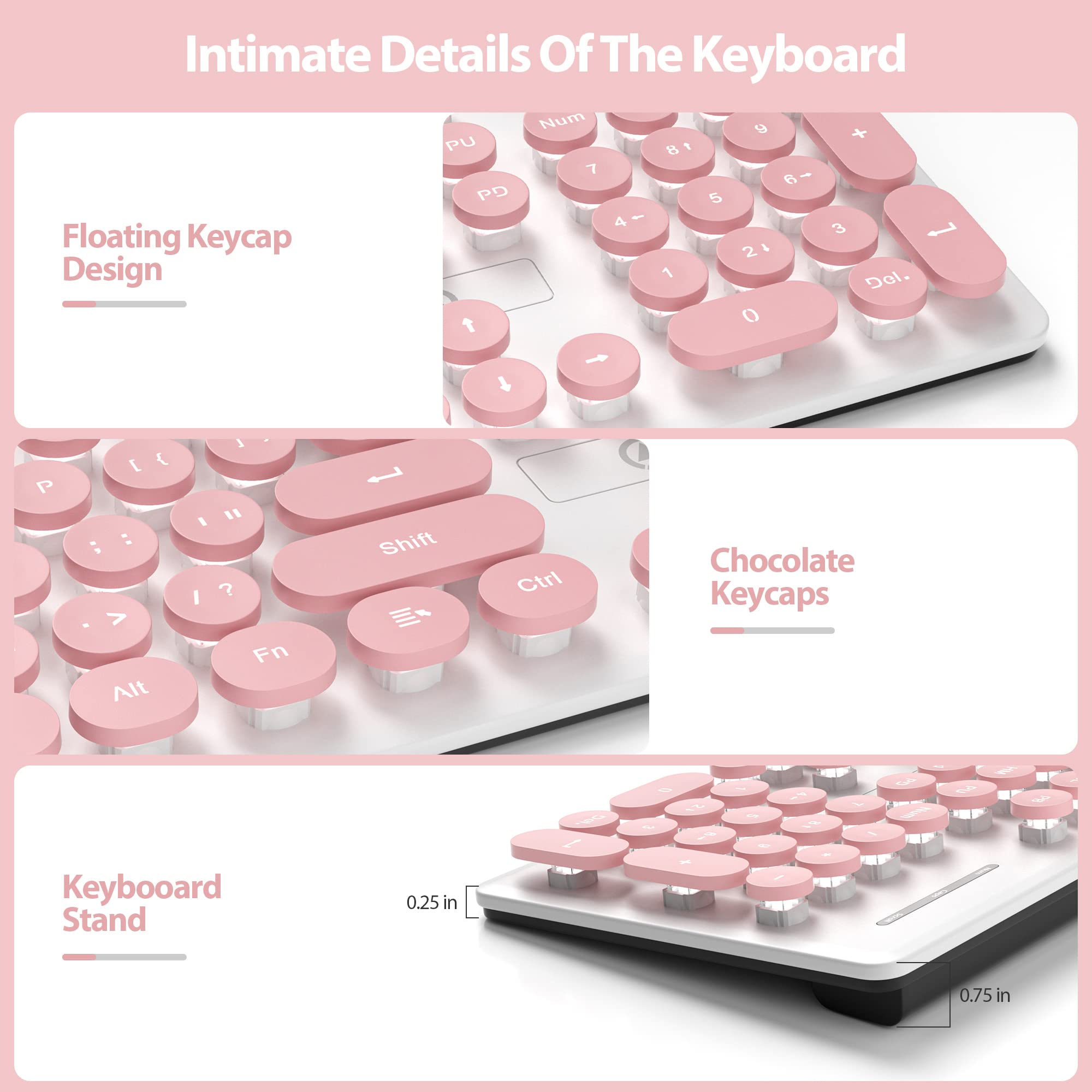Intimate Details Of The Keyboard

Floating Keycap Design

Chocolate Keycaps

Keyboard Stand

0.25 in

0.75 in