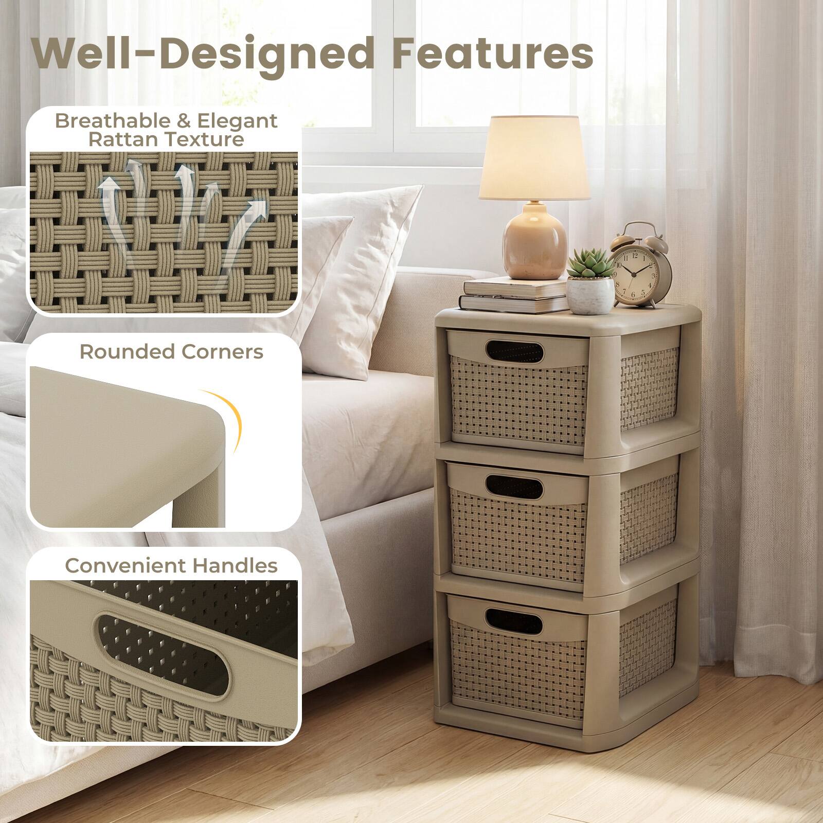 Well-Designed Features

- Breathable & Elegant Rattan Texture
- Rounded Corners
- Convenient Handles