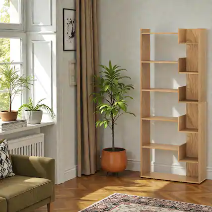 Front. Hivvago - Stylish 6-Tier Storage Display Unit with Wall Safety Anchors - Natural.