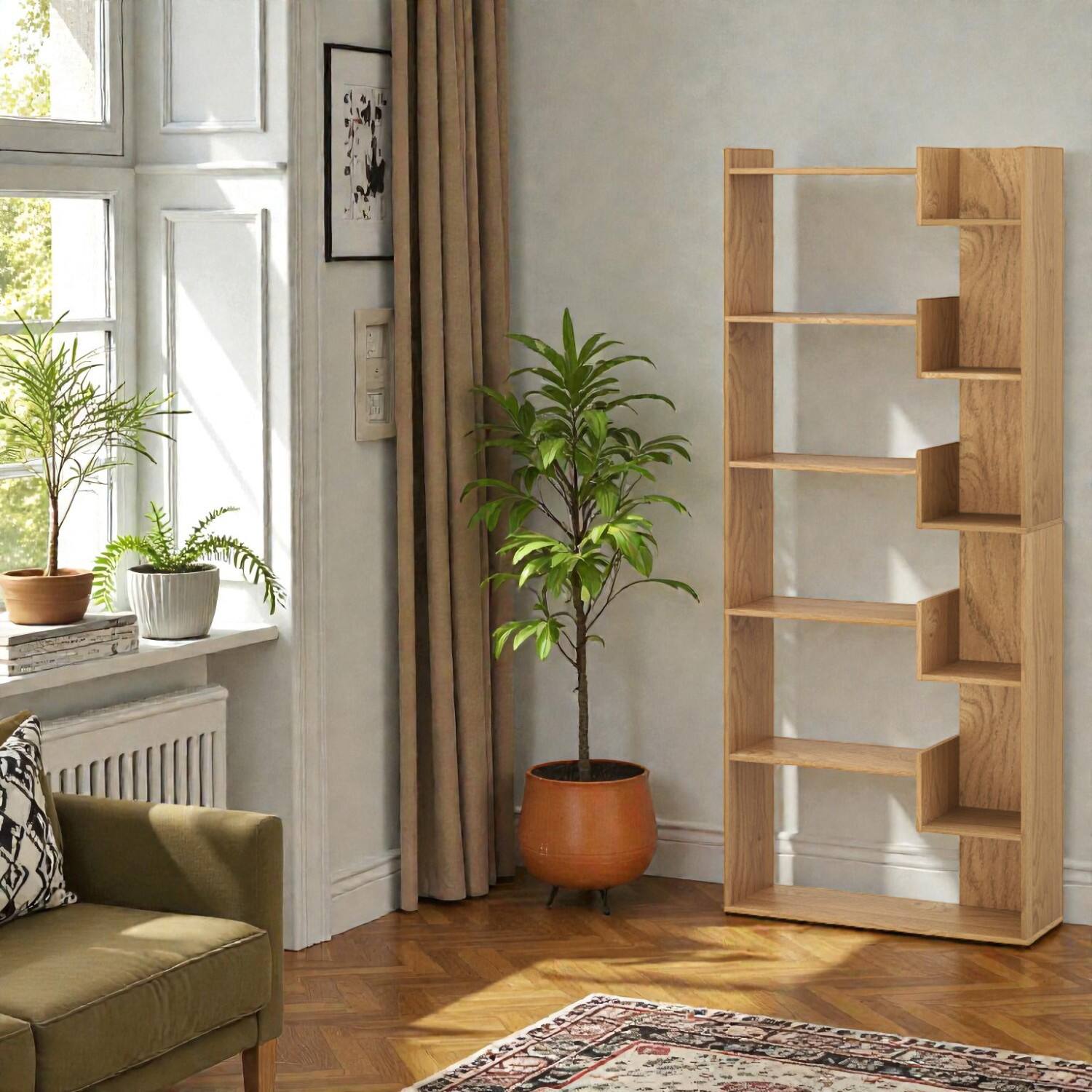 Front. Hivvago - Stylish 6-Tier Storage Display Unit with Wall Safety Anchors - Natural.