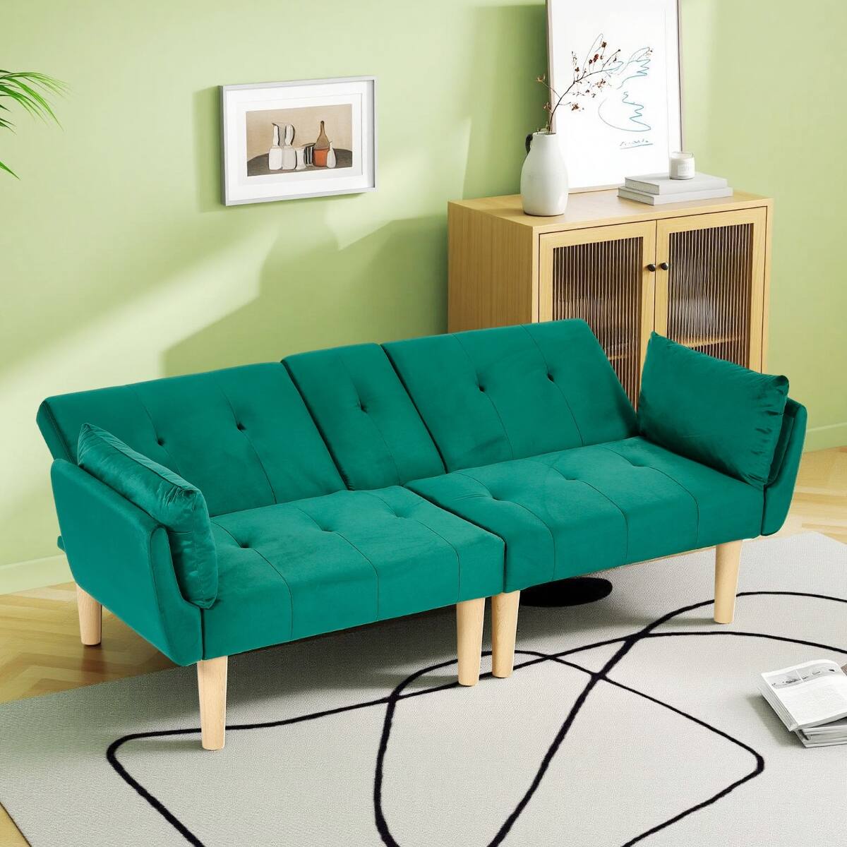 Left. Ropilly - Ropilly 72 Inch Foldable Loveseat Green Velvet 2 Seater Sofa for Living Room Apartment - Green.