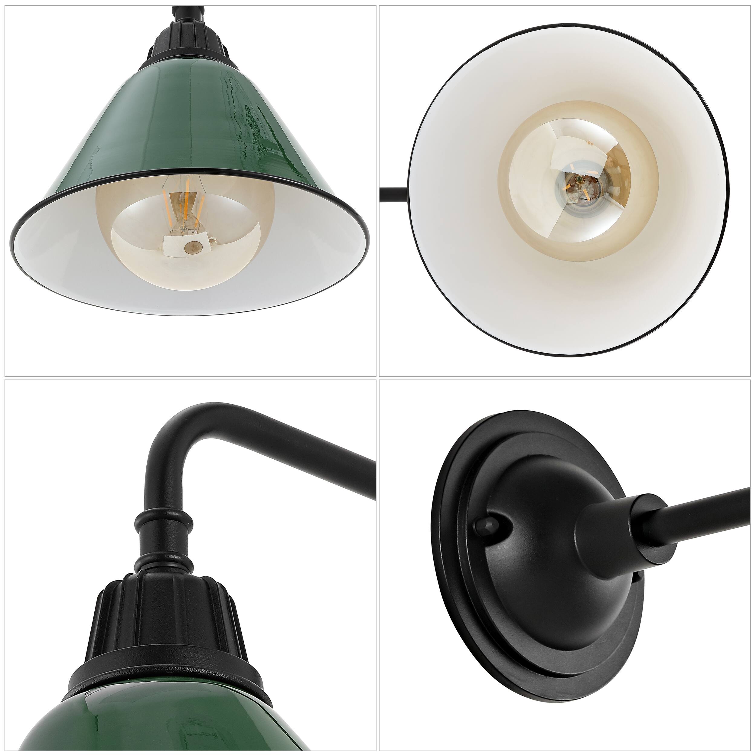 Alt View 4. Jonathan Y - Croydon 9.63" 1-Light Farmhouse Industrial Indoor/Outdoor Iron LED Gooseneck Arm Outdoor Sconce, Green - Green/Black.